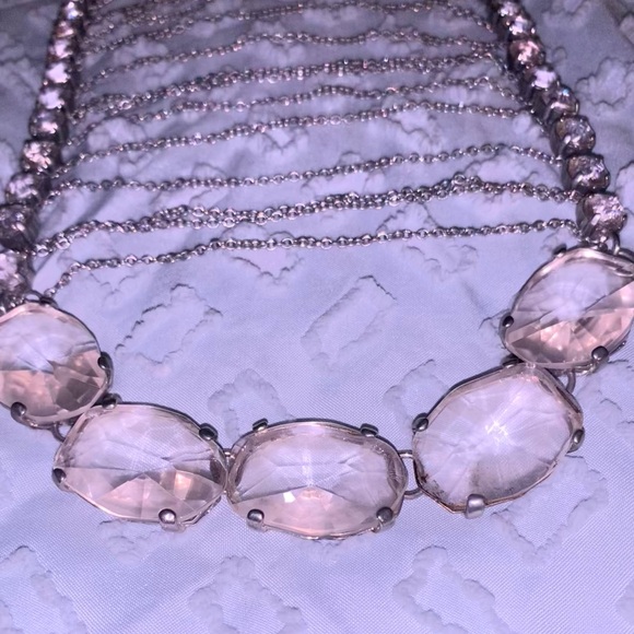 Long Silver Rhinestones 💎 with Chains Necklace - Picture 3 of 5